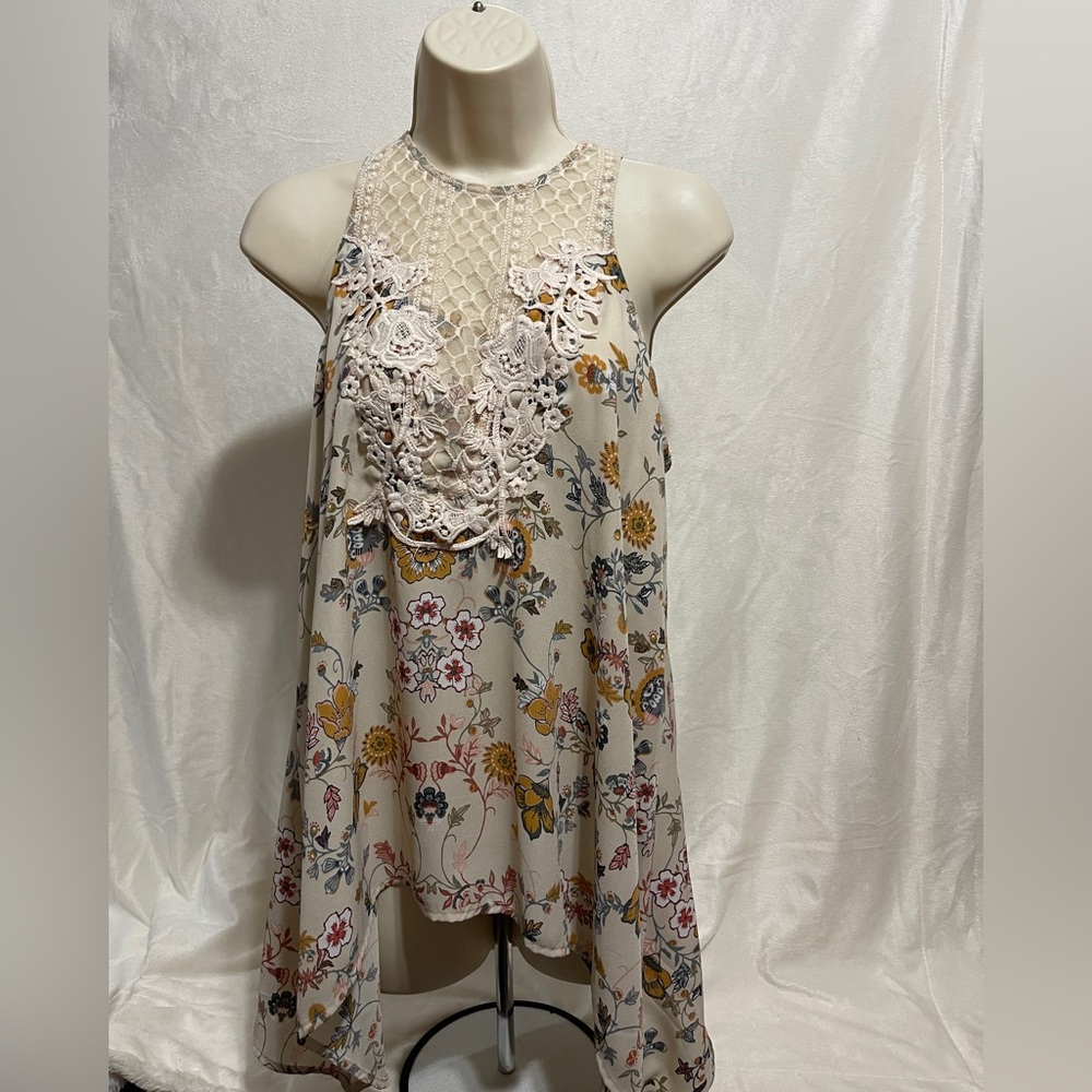 Just Found Floral Peasant Sleeveless Blouse L